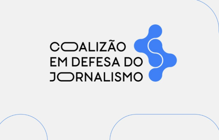 Graphic logo of "Coalition in Defense of Journalism," and the words COALIZÃO EM DEFESA DO JORNALISMO