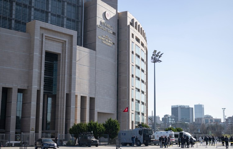 The Caglayan courthouse is seen in Istanbul on February 6, 2024. A Turkish court found five journalists guilty in a retrial on January 23, 2025. (Photo: AFP/Yasin Akgul)