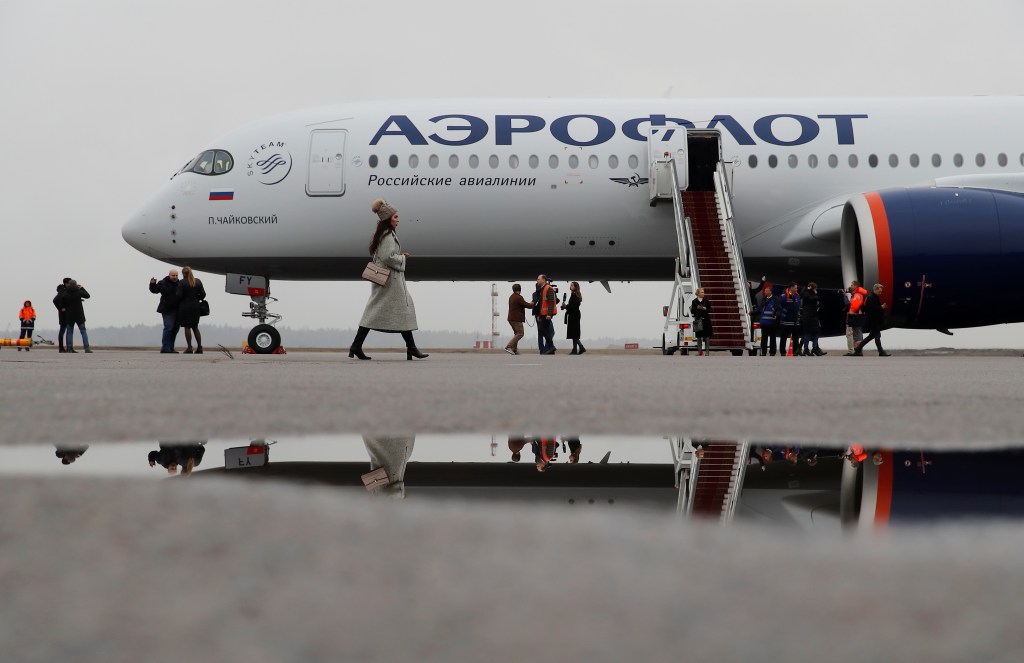 Russia's flagship airline Aeroflot at Sheremetyevo International Airport outside Moscow in 2020.