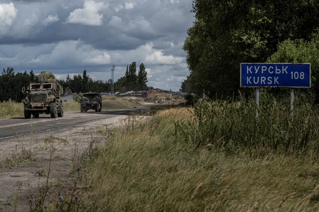 Ukrainian military vehicles near Ukraine's border with Russia on August 13, 2024.