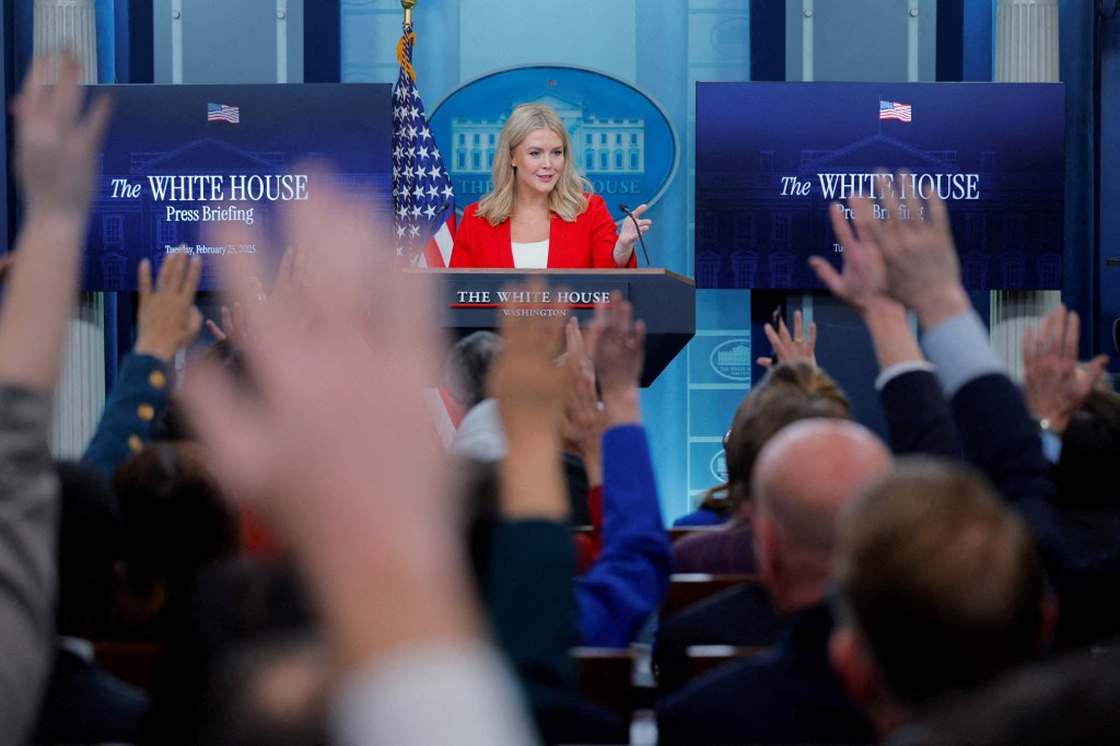 White House Press Secretary Karoline Leavitt takes a question during a press briefing at the White House in Washington, D.C on February 25, 2025. (Photo: Reuters/Brian Snyder)