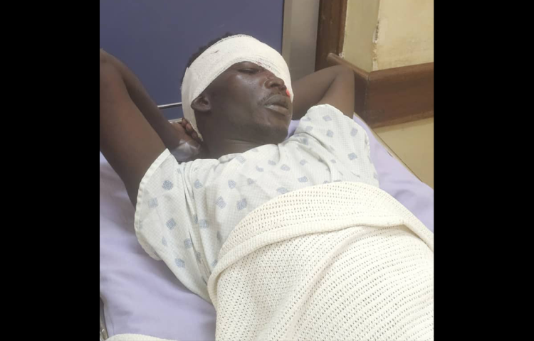 Ugandan journalist Ibrahim Miracle is treated at St. Francis Hospital Nsambya in the capital, Kampala, on February 26 after two security officers assaulted him while he was reporting. (Photo: Courtesy of Livingstone Matovu)