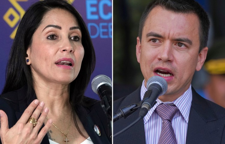 Ecuador's presidential candidate Luisa Gonzalez (left) and President Daniel Noboa