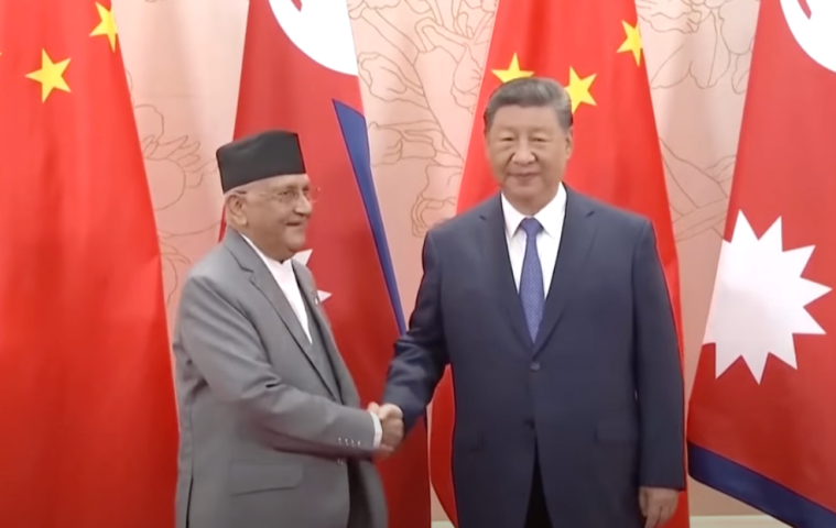 Chinese President Xi Jinping meets Nepali Prime Minister KP Sharma Oli in Tianjin, ahead of the Shanghai Cooperation Organization Summit, on August 30, 2025.